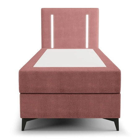 Łóżko kontynentalne Norco 90x200 różowe stylowe łóżko z pojemnikiem na pościel oświetlenie umieszczone w zagłówku nadaje wyjątkowości