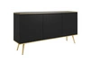 Komoda Luxury 160 cm czarna elegancki design korpus zwieńczony złotą listwą komoda wsparta na metalowych nogach w kolorze złotym