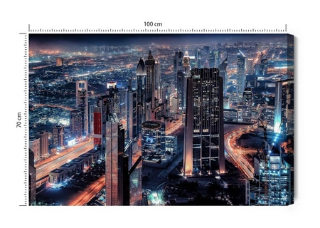 Obraz na płótnie Dubaj nocą 100x70 cm ponadczasowa ozdoba każdego wnętrza obraz w wyrazistej kolorystyce wysoka jakość wykonania