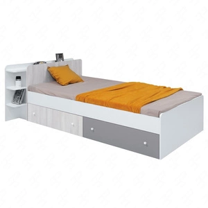 Łóżko z szufladami Arona 90x200 cm biały / dąb wilton biały / szary nowoczesny design łóżka obrzeża wykończone specjalną okleiną ABS