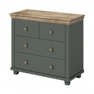 Komoda z szufladami Evora 90 cm butelkowa zieleń / dąb lefkas idealna do wnętrz w stylu nowoczesnym klasycznym i skandynawskim