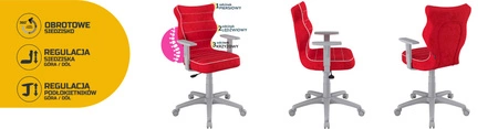 Krzesło do biurka Duo czerwone dopasowane do wzrostu 159-188 cm profilowane siedzisko regulowane podłokietniki łatwo czyszcząca tkanina