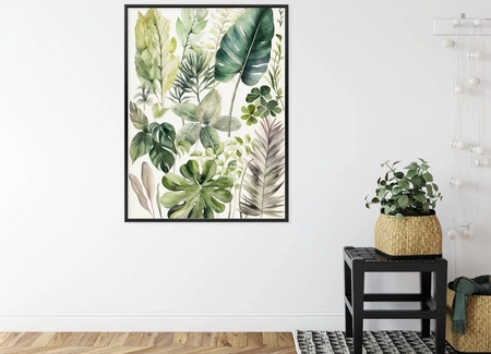 Plakat kolekcja zielonych liści 70x100 plakat w ramie precyzyjny wydruk ze stylową grafiką doskonała dekoracja do salonu lub sypialni