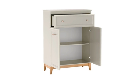 Komoda wysoka Windsor 92 cm beżowy / dąb smukła komoda z szufladą o wyrafinowanym designie wysokie nogi wykonane z litego drewna