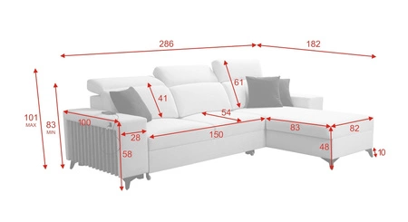 Narożnik z funkcją spania Kelly błękitny prawostronny velvet komfort i funkcjonalność bok narożnika wykończony lamelami