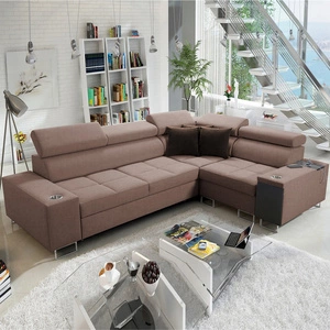 Narożnik z funkcją spania Dafni II jasny brąz prawostronny pleciony narożnik z pojemnikiem na pościel szuflada w boczku mebla