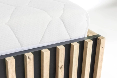 Zestaw mebli do sypialni Cali dąb artisan / czarny wygodne łóżko z pojemnikiem na pościel ozdobne lamele