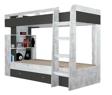 Łóżko piętrowe Tablo 90x200 cm grafit / enigma idealne do pokoju dziecka oraz pokoju młodzieżowego obrzeża wykończone specjalną okleiną