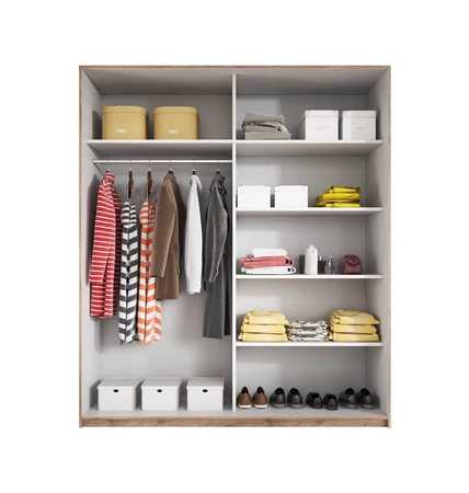 Szafa przesuwna Beta 221 cm san remo jasny / biała pojemna szafa z lustrem świetnie sprawdzi się w pomieszczeniach o każdej wielkości