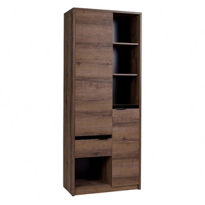 Regał Denver 80 cm dąb monastery / czarny połysk elegancki design regał z drzwiami i szufladą doskonała propozycja do biura