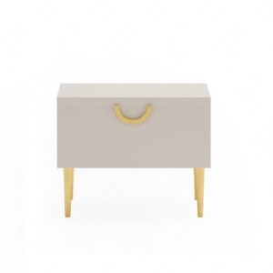 Szafka nocna Belluna beżowa z szufladą doskonała szafka do sypialni w stylu glamour stylowy złoty uchwyt wykonany z metalu