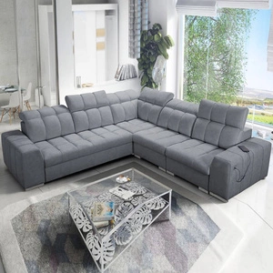 Narożnik z funkcją spania Luigi III szary prawostronny komfortowy narożnik do salonu doskonały do codziennego wypoczynku