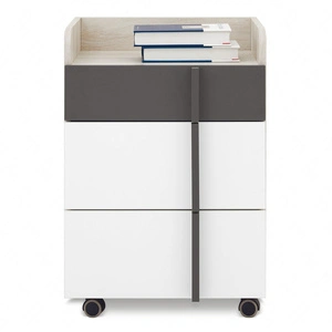 Szafka z szufladami Remona dąb wilton biały / biały / antracyt uniwersalny i praktyczny kontenerek na kółkach do biura