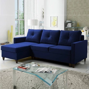 Narożnik z funkcją spania Terni granatowy lewostronny praktyczny i funkcjonalny narożnik wyposażony w pojemne pojemniki na pościel