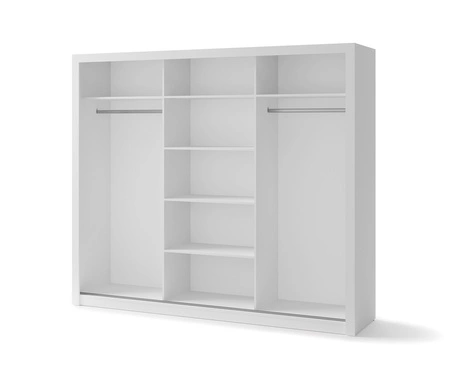 Szafa przesuwna z lustrem Idea 250 cm biała estetycznie wykonana szafa do sypialni lub pokoju młodzieżowego srebrne uchwyty