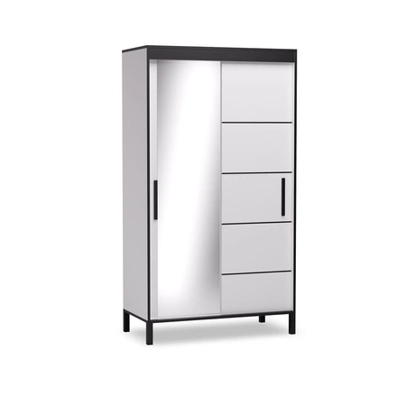 Szafa przesuwna z lustrem Bell 120 cm biały / czarny stylowa szafa do przedpokoju lub biura w stylu loftowym wysoka podstawa