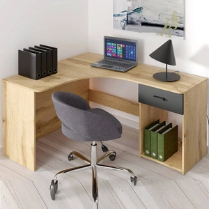 Biurko narożne Corner 155x125 cm dąb wotan stylowe oraz funkcjonalne do biura gabinetu lub pokoju młodzieżowego