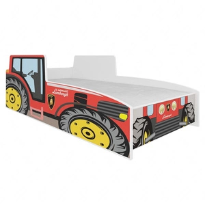 Łóżko Tractor Red 80x160 cm designerskie łóżko z materacem w kształcie traktora z ozdobnym nadrukiem wykonane z solidnych materiałów