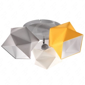 Plafon sufitowy potrójny Quasar designerska lampa sufitowa do salonu z kolorowymi abażurami i szarą metalową podstawą