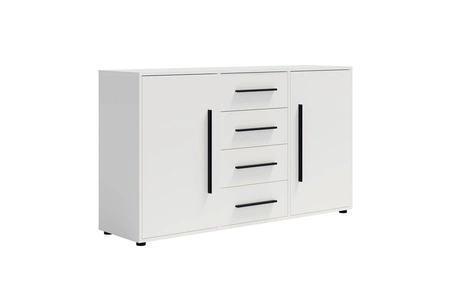 Komoda z szufladami Maxione 150 cm biała elegancki i uniwersalny styl komody do sypialni lub salonu gustowne czarne uchwyty