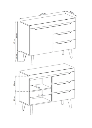 Komoda z szufladami Atka 107 cm dąb artisan / czarny nowoczesny design mebla obrzeża komody wykończone specjalną okleiną ABS