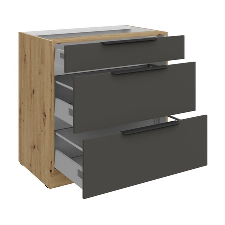 Szafka kuchenna stojąca z szufladami Aversa Ar 80 D 3S BB odporna na uszkodzenia wykończenie frontów w technologii anti fingerprint