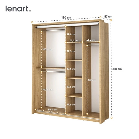 Szafa przesuwna z lustrem Arti 180 cm dąb shetland uniwersalny styl szafy pozwala na dużą swobodę w aranżacji ergonomiczny układ