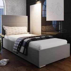 Łóżko tapicerowane Eljas 90x200 szare z zagłówkiem w nowoczesnym stylu idealne do pokoju młodzieżowego lub małej sypialni