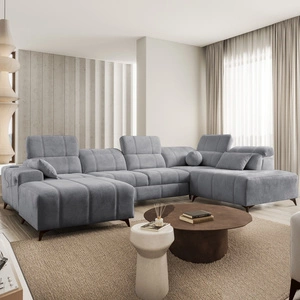 Narożnik z funkcją spania Penejos VI szary lewostronny stylowy narożnik rozkładany z dwoma pojemnikami na pościel trwała tkanina