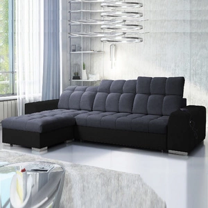 Narożnik z funkcją spania Luigi grafitowy / czarny lewostronny narożnik z dwoma pojemnikami na pościel tkanina o ciekawej strukturze