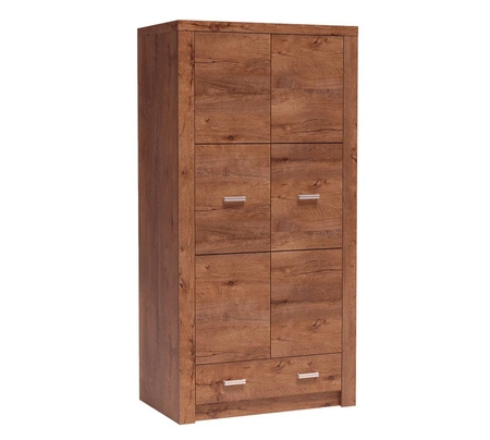 Zestaw mebli do sypialni Indiana jesion jasny gustowna stylistyka mebli ozdobna deska na frontach oświetlona LED subtelne srebrne uchwyty