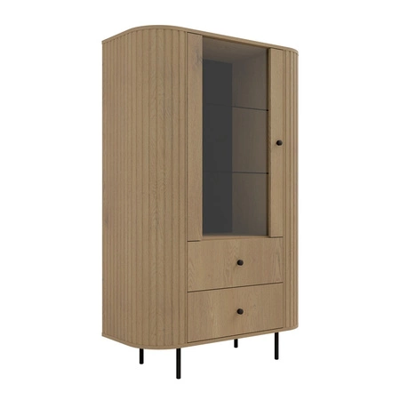 Zestaw mebli Ovalio dąb cremona stylowa meblościanka do salonu bryły o nietuzinkowym owalnym kształcie ozdobione starannymi frezami