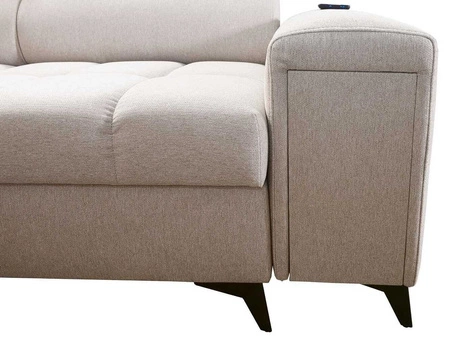 Narożnik z funkcją spania Bolmso II brązowy prawostronny narożnik z pojemnikiem na pościel szuflada z pełnym wysuwem w boczku mebla