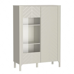 Witryna niska Malumi 103 cm beżowa stylowa witryna do salonu fronty z subtelnym wzorem jodełki wykonanie z wysokiej jakości materiałów