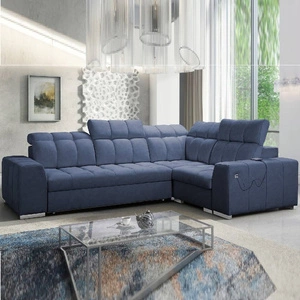 Narożnik z funkcją spania Luigi II niebieski prawostronny komfort podczas codziennego wypoczynku narożnik z pojemnikiem na pościel