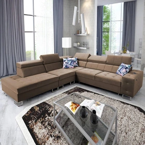 Narożnik z funkcją spania Hampton IX jasny brąz lewostronny stylowy i nowoczesny design narożnika idealny mebel do każdej aranżacji