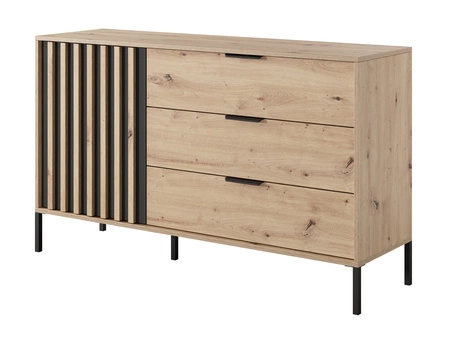 Komoda z szufladami Tipler 137 cm dąb artisan / antracyt nowoczesny design ozdobne lamele na drzwiach komody uchwyty krawędziowe