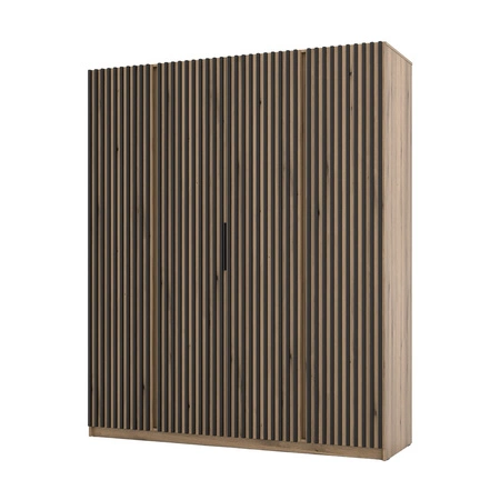 Szafa Kastano XV 200 cm dąb evoke nowoczesny design drzwi ozdobione czarnymi lamelami idealna propozycja szafy do sypialni