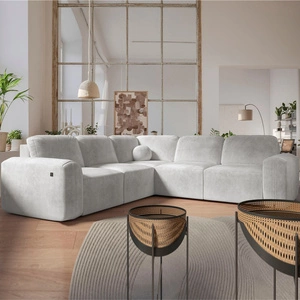 Narożnik z funkcją spania Arbon III szary popiel lewostronny stylowy narożnik z pojemnikiem na pościel unikalny obły kształt