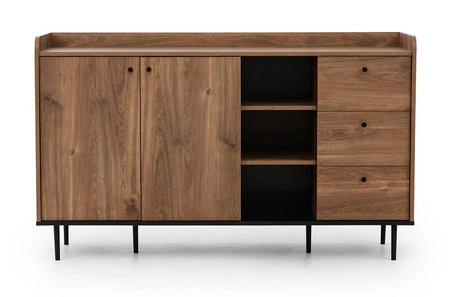 Komoda z szufladami Apallo 150 cm dąb brandy castello oryginalny design wysokie ranty blatu bryła osadzona na metalowych nogach