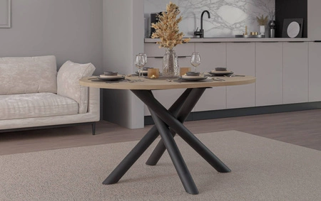 Stół Lyon 100x138 cm dąb lindberg / czarny stylowy stół do jadalni osadzony na designerskich nogach typu pająk regulacja wysokości