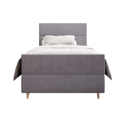 Łóżko kontynentalne Benet 120x200 jasny szary w nowoczesnym skandynawskim stylu z tapicerowanym zagłówkiem oraz zanóżkiem łóżko z pojemnikiem
