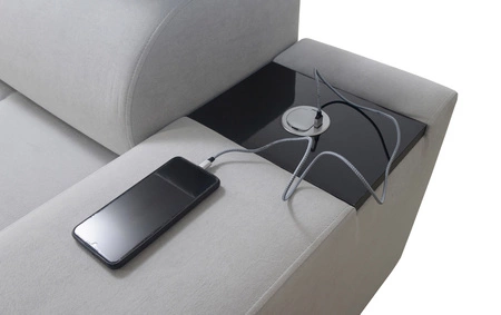 Narożnik z funkcją spania Dafni II błękitny prawostronny velvet narożnik z pojemnikiem na pościel szuflada z pełnym wysuwem