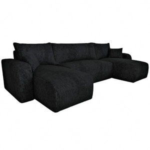 Narożnik z funkcją spania Fiesta U czarny stylowy narożnik o ciekawym kształcie wytrzymała sztruksowa tkanina pojemnik na pościel