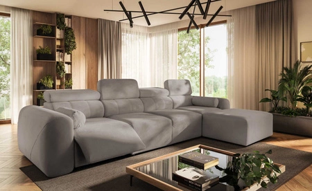 Narożnik z funkcją spania Cantare XII Lux szary popiel prawostronny estetyczny i niezwykle komfortowy narożnik z podnoszonym podnóżkiem