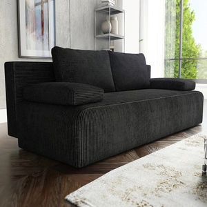 Kanapa rozkładana Zoe czarna funkcjonalna sofa o prostym minimalistycznym designie pojemnik na pościel sztruksowa tkanina
