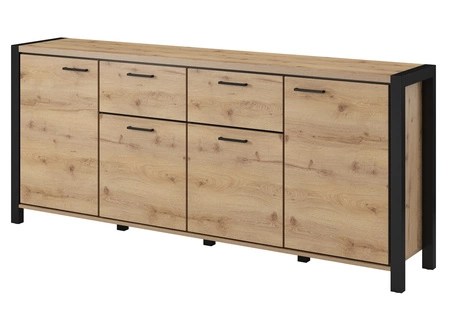 Komoda z szufladami Aktiv 213 cm dąb taurus / czarny funkcjonalna stylowa komoda do salonu w stylu industrialnym i nowoczesnym