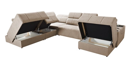 Narożnik z funkcją spania Tesalia X brązowy prawostronny nowoczesny i komfortowy narożnik z innowacyjną funkcją przesuwanego oparcia