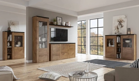 Komoda wysoka Larona 155 cm dąb lefkas / touchwood nowoczesny design idealna komoda do salonu sypialni lub biura prosta forma szkło hartowane