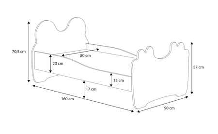 Łóżko Bear 80x160 cm biały / różowy małe łóżko z materacem i szufladą na pościel w kształcie misia z uroczym nadrukiem kotka